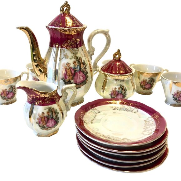 Other - Vintage 17-Piece for 6 Crown Style Porcelain Coffee Set Floral Victorian Design